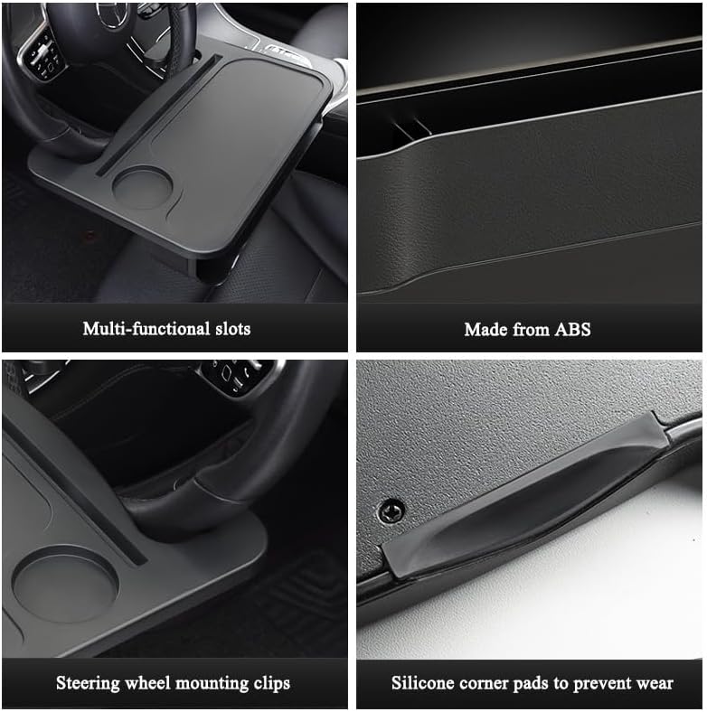 2 in 1 Steering Wheel Desk Compatible with Tesla Model 3 S X Y S/X/3/Y, Multifunction Steering Wheel Tray Laptop Table Car Seat Organizer Auto Interior Accessories