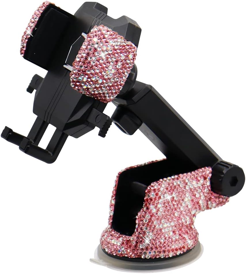 LYCARESUN Bling Car Phone Mount Holder,Shiny Crystal Rhinestone Phone Stand for Women and Girls, Car Accessories for Windshield Dashboard,Compatible with Most Cellphones (red)