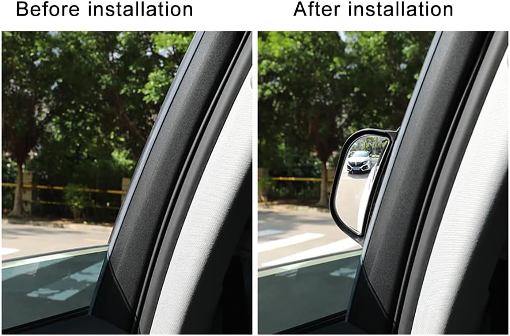 2Pcs Back Passenger Rear View Mirror Adjustable Blind Spot Mirror,Real Glass,Car SUV Side View Mirror With Convex Surface Stick on B-Pillar for Second Row Door Safely Get-Off (Black frame, 2 PCS)