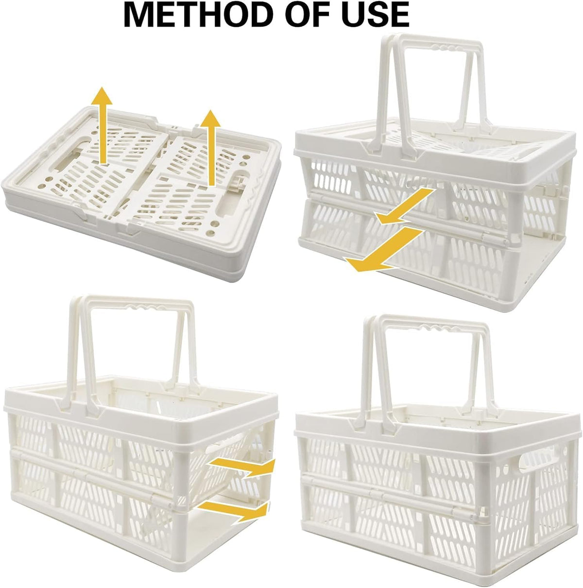 ZHJINGYU Plastic Basket Storage Crates,2-pack Plastic Baskets for organizing,Collapsible Shopping Basket,Foldable Crate with Handles,Collapsible Crate for Car,Kitchen,Bathroom,Medicine Grocery