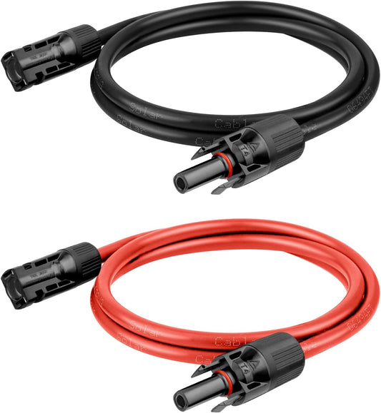 10 AWG Solar Extension Cable 3FT Black + 3FT Red, 10 Gauge Solar Panel Wire Male to Female Tinned Copper Wire for Solar Panel, Automotive, RV, Boat, Outdoors