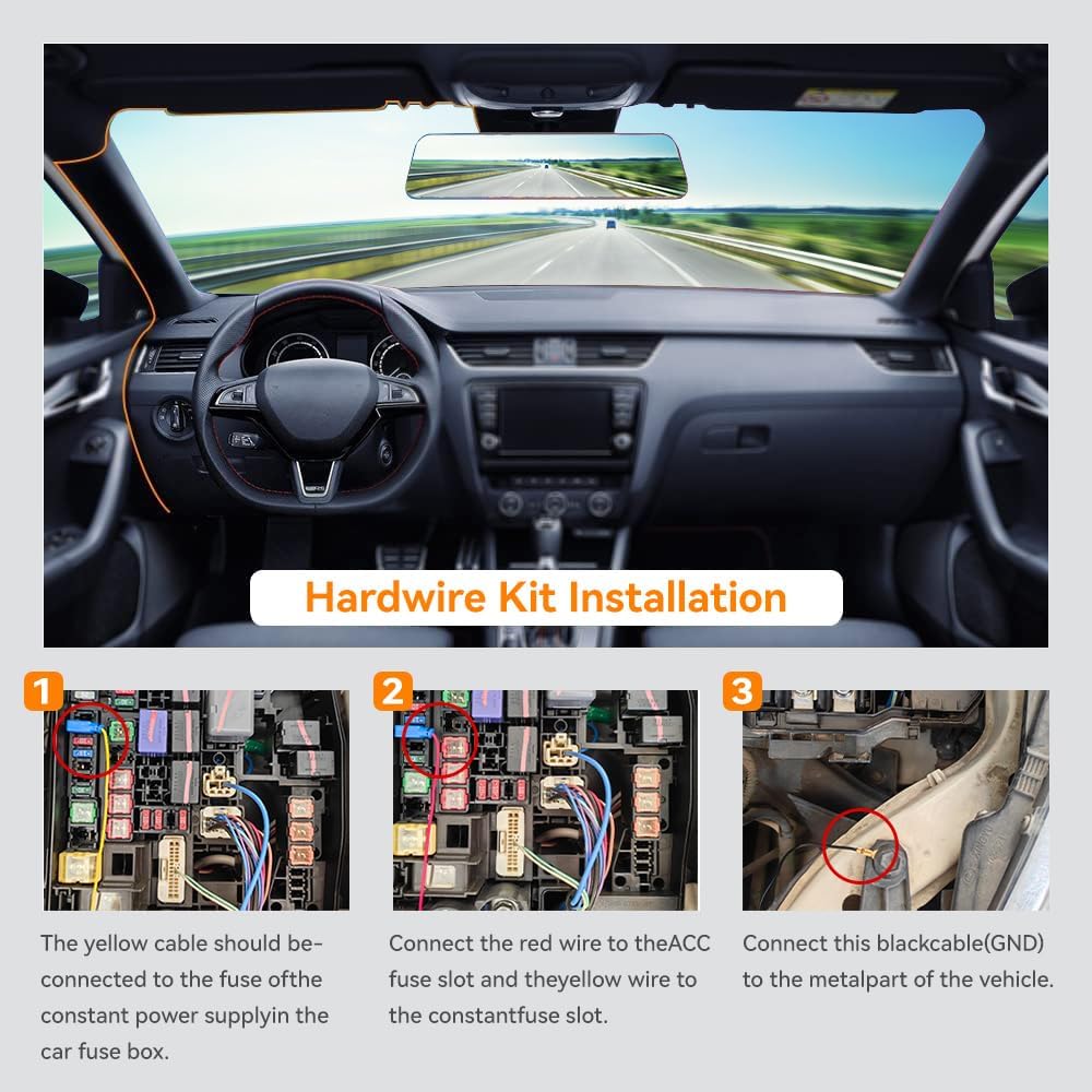 WOLFBOX 4A USB C Dash Cam Hardwire Kit 11.48ft Total, 24/7 Parking Monitor