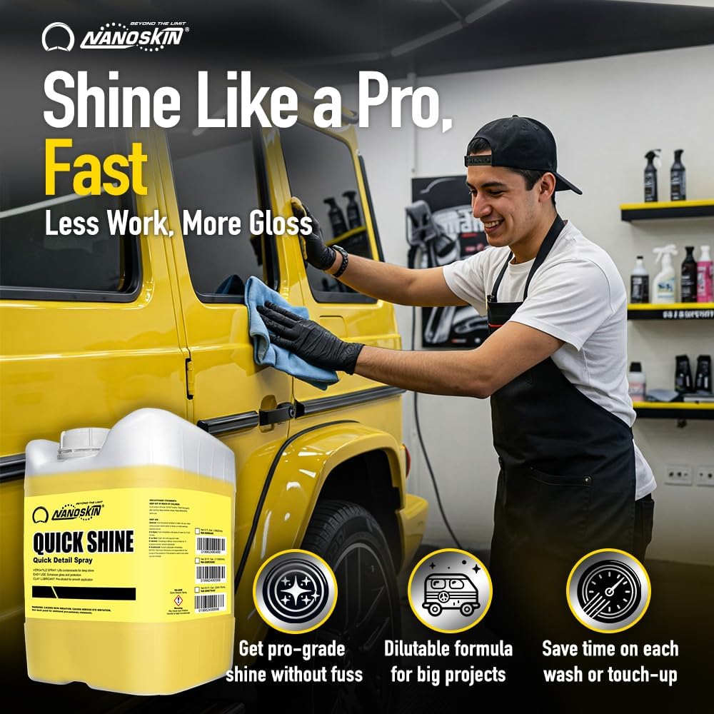 Nanoskin QUICK SHINE Quick Detail Spray 32 Oz. (2x16 Oz) - Car Wax Booster, High-Gloss Detailer, Smudge & Dust Remover, Clay Lubricant for Auto Detailing | For Paint, Glass, Chrome, Wheels, and Trim
