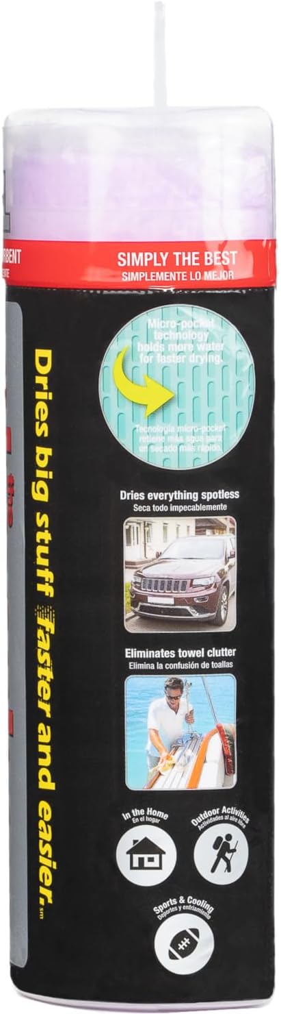 CleanTools the Absorber XL 18" x 29" - Synthetic Premium Drying Chamois Cloth for Cars and Trucks - Super Absorbent, Scratch-Free and Washable (Purple)