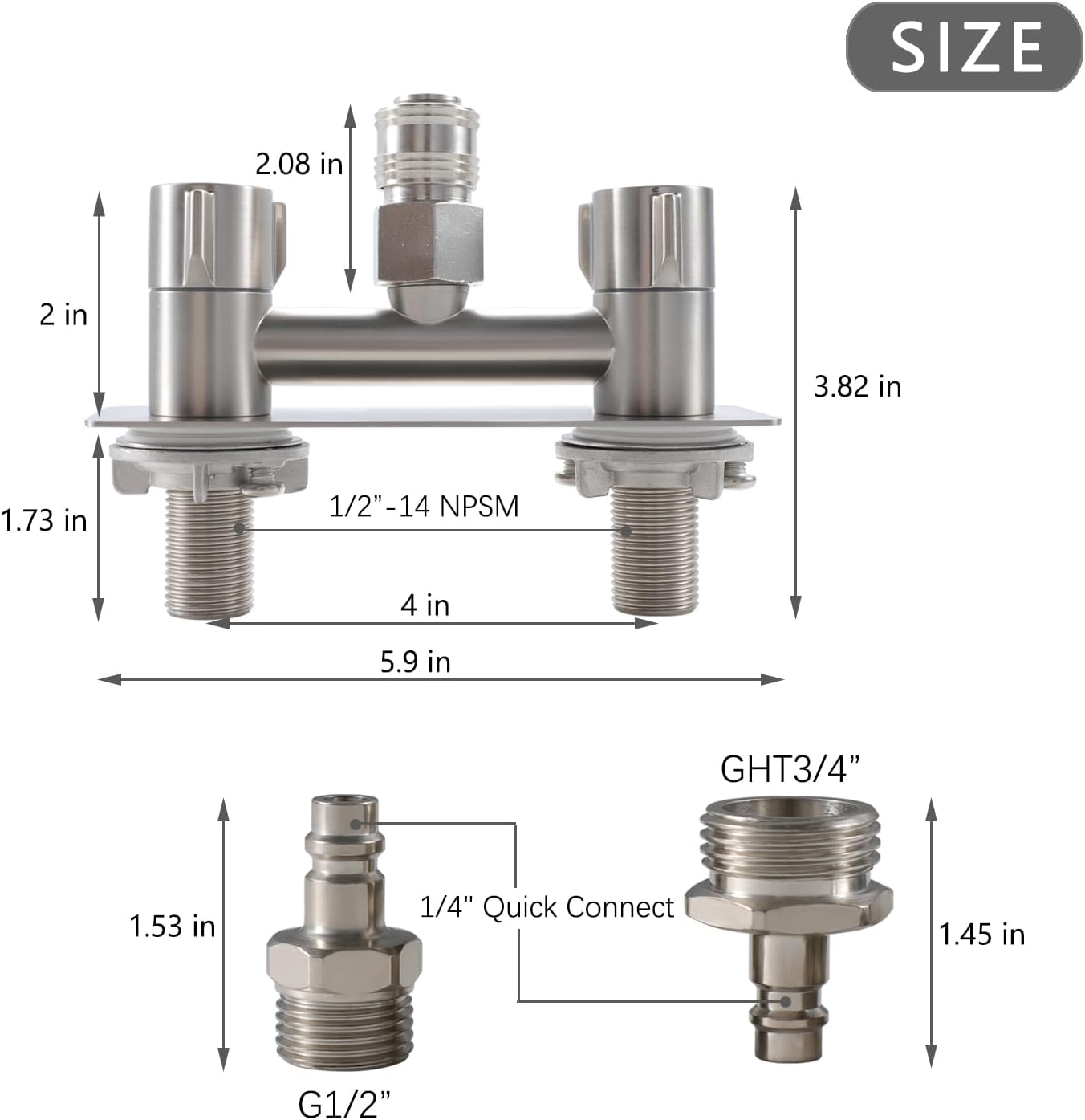 All Metal RV Exterior Quick Connect Faucet,4"RV Shower Faucet Replacement,RV Outside Shower Valve Kit,Camper Shower Faucet Valve with Quick Connect(Brushed Nickel)
