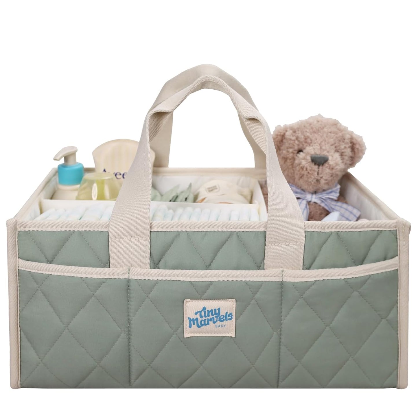 Baby Diaper Caddy Organizer – Nursery Storage Basket with Removable Divider, Stylish Diaper Caddy for Changing Table, Portable Car Caddy Organizer for Newborn Essentials, Large Capacity & Side Pockets