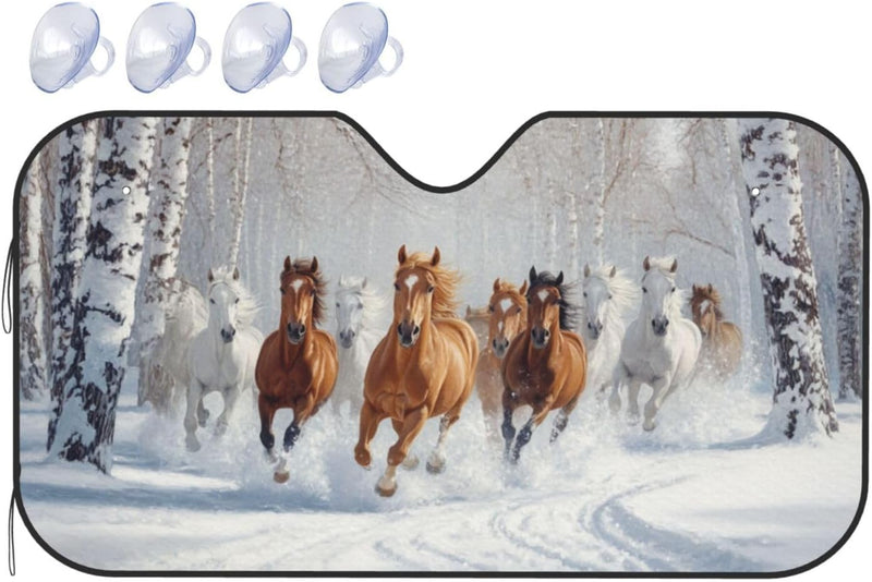 Windshield Sun Shade Horses Snow Winter Car Front Window Sunshade Cover for Truck SUV Blocks UV Rays Automotive Visor Interior Protector 55 x 30 inch