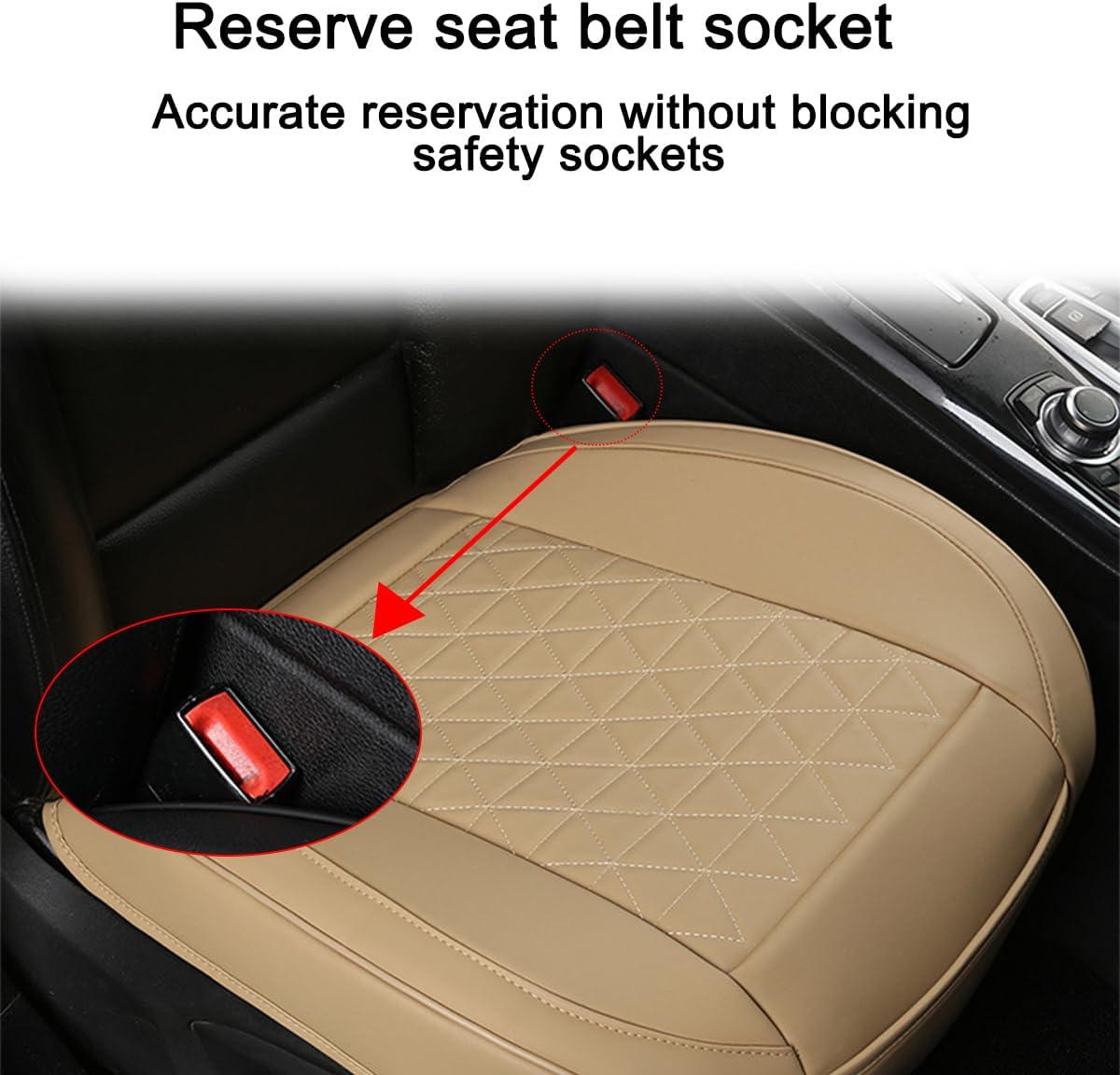 2PCS Leather Car Seat Cover, Front Bottom Seat Protector Pad, Beige
