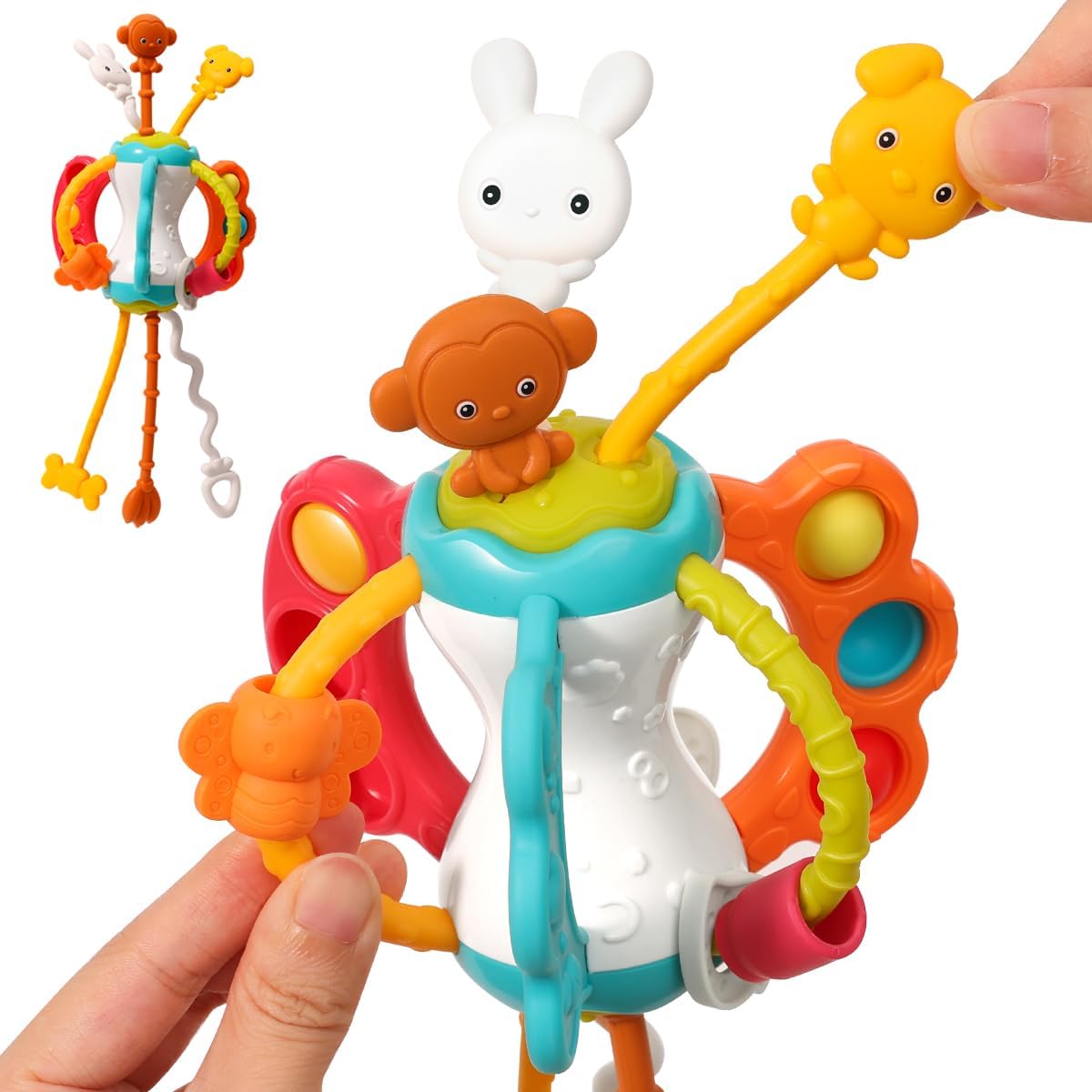 Toddlers Airplane Travel Toys Montessori Toys for Babies 6-12-18 Months Boy Girl Sensory Baby Infant Car Seat Toys Essentials Silicone Pull String Newborn 1 2 3 Year Old