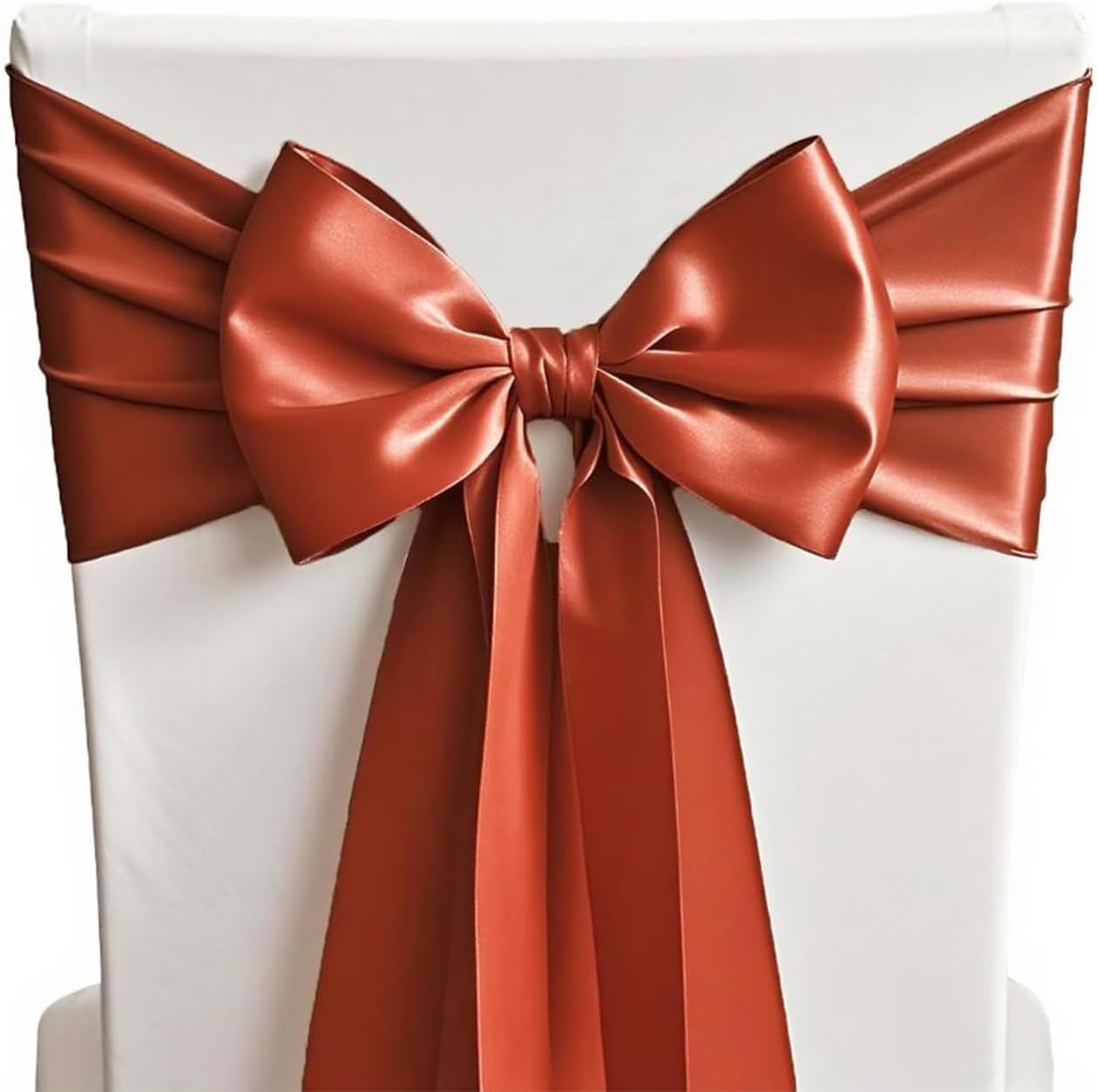 Terracotta Satin Chair Sashes Bows 50 Pack 7x108 Inches Chair Ribbons for Wedding Party Birthday Fiesta Engagement Anniversary Halloween Christmas Outdoor Event Decorations