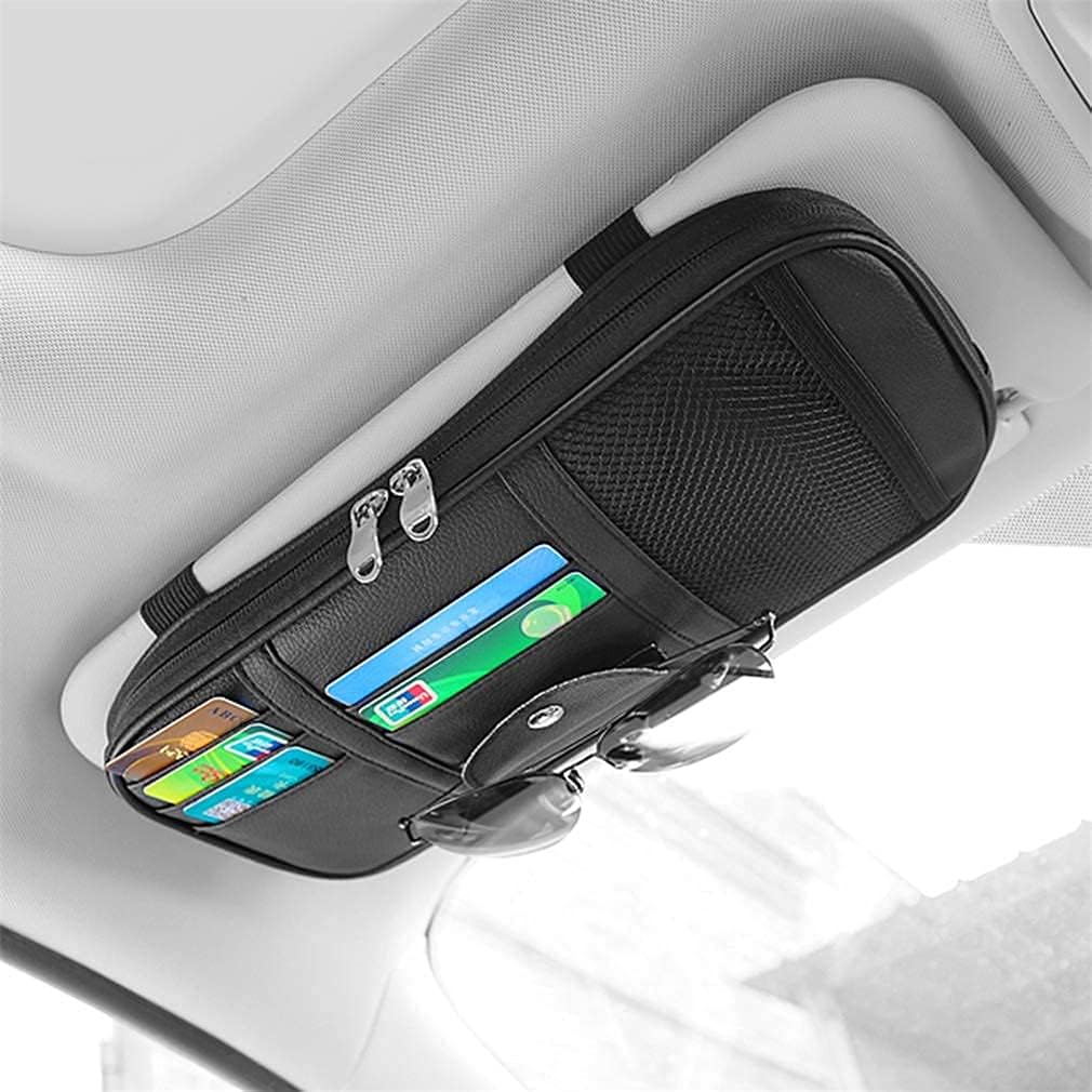 Car Sun Visor Organizer, Auto Interior Accessories Pocket Organizer - Car Truck SUV Storage Pouch Holder, with Multi-Pocket Net Zipper (Black)