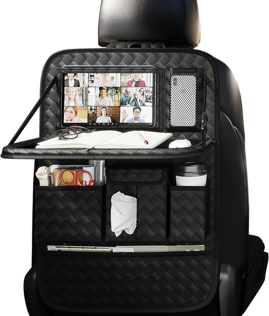 XDV Car Seat Organizers,Multi-functional Back Seat Protectors, Storage Pouches, and Tray Holders (for Cars, Kids, Seat Back and Rear Seats) (Woven Black, 1 Pcs)