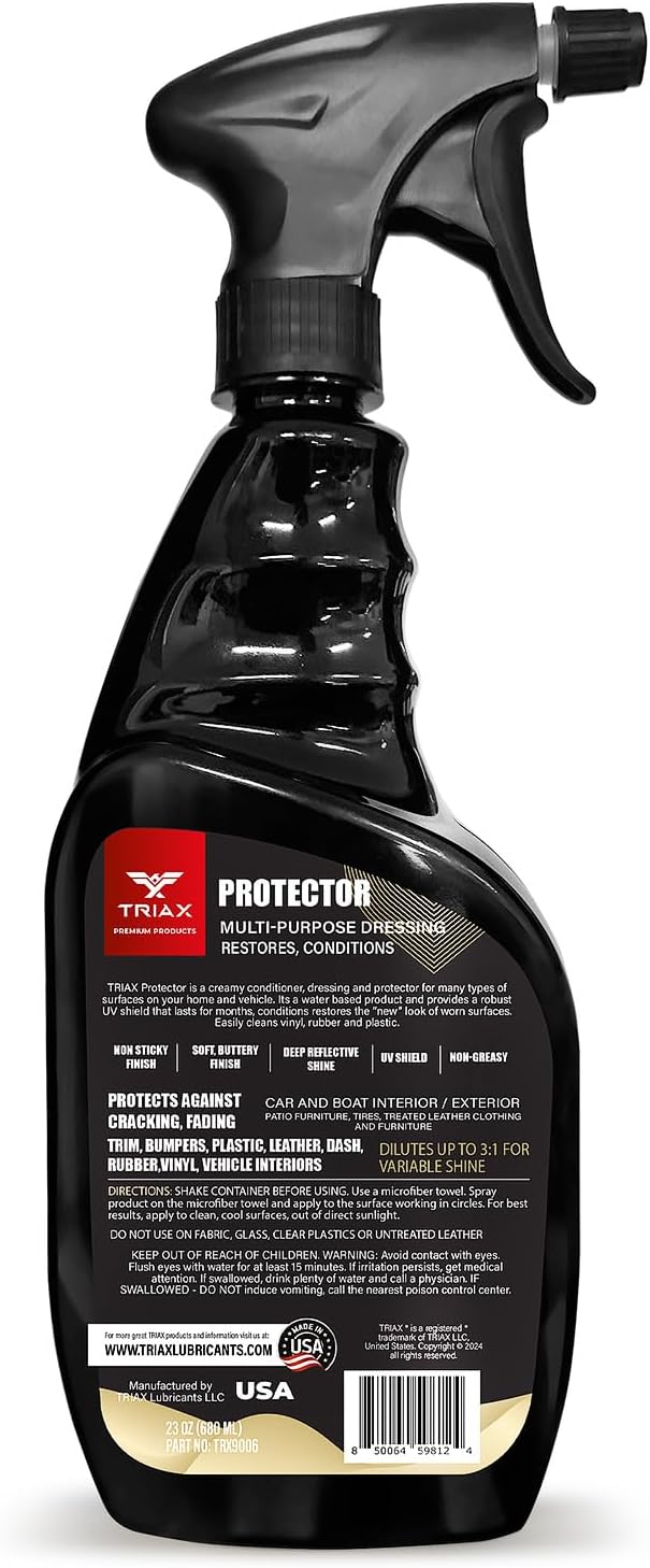 Triax Professional Protector & Dressing - Restores, Conditions, Protects Bumpers, Plastic, Vinyl, Leather, Dash, and Rubber Surfaces (Pack of 2-23 Ounce)