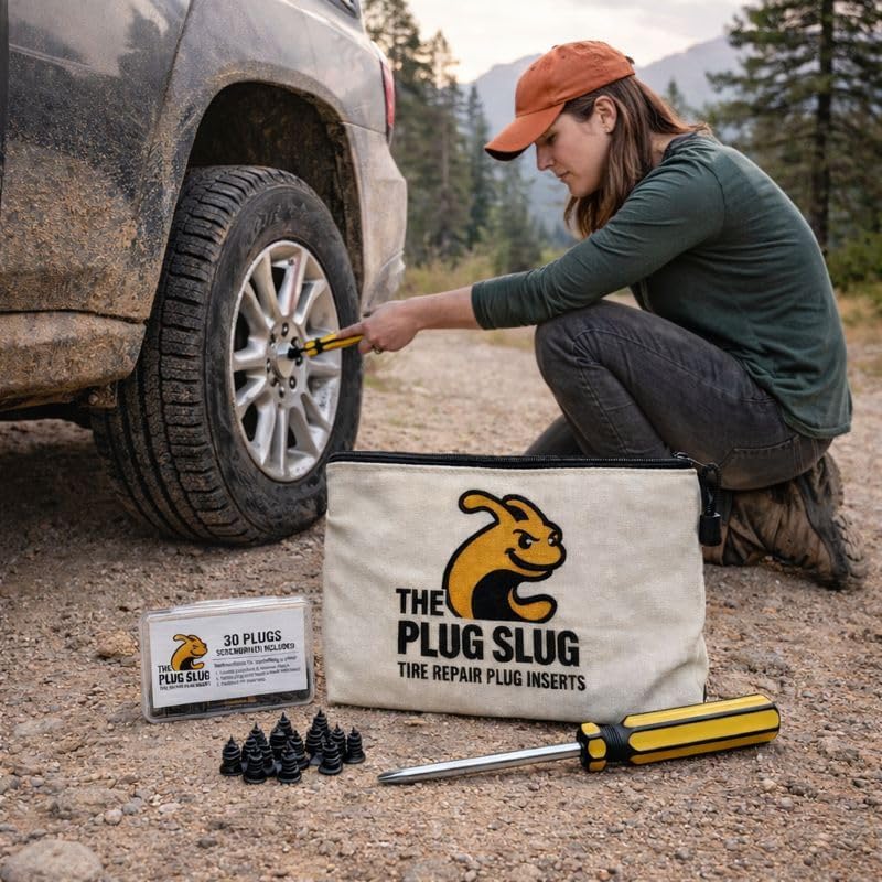 Emergency Tire Plug Kit for Cars, Trucks, Motorcycles – 30 Tire Plugs (2 Sizes), Phillips Screwdriver & Canvas Tool Pouch