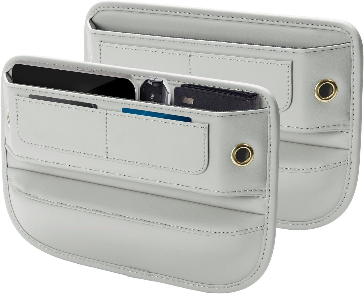 Universal Fit Premium Leather Car Seat Gap Filler Organizer, Center Console Organizer with Card Slots, Clever Gifts for Car SUV Truck Owners (Beige, 2 Pack)