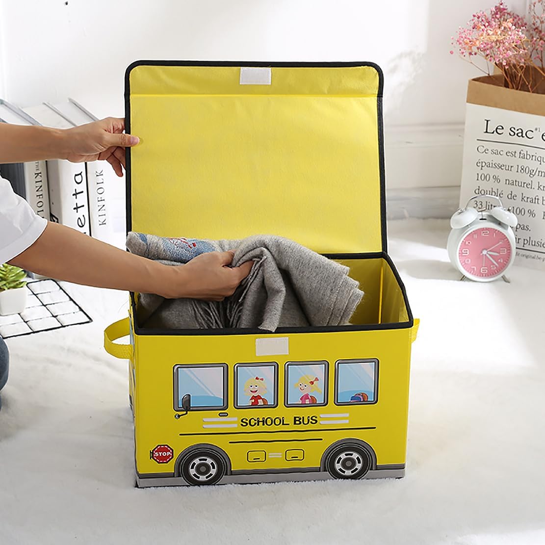 2-Pack Foldable Cartoon Storage Bins with Lids, 15x9.9x9.11 in Cute Cartoon Organizer Boxes, Dustproof Home Storage Containers