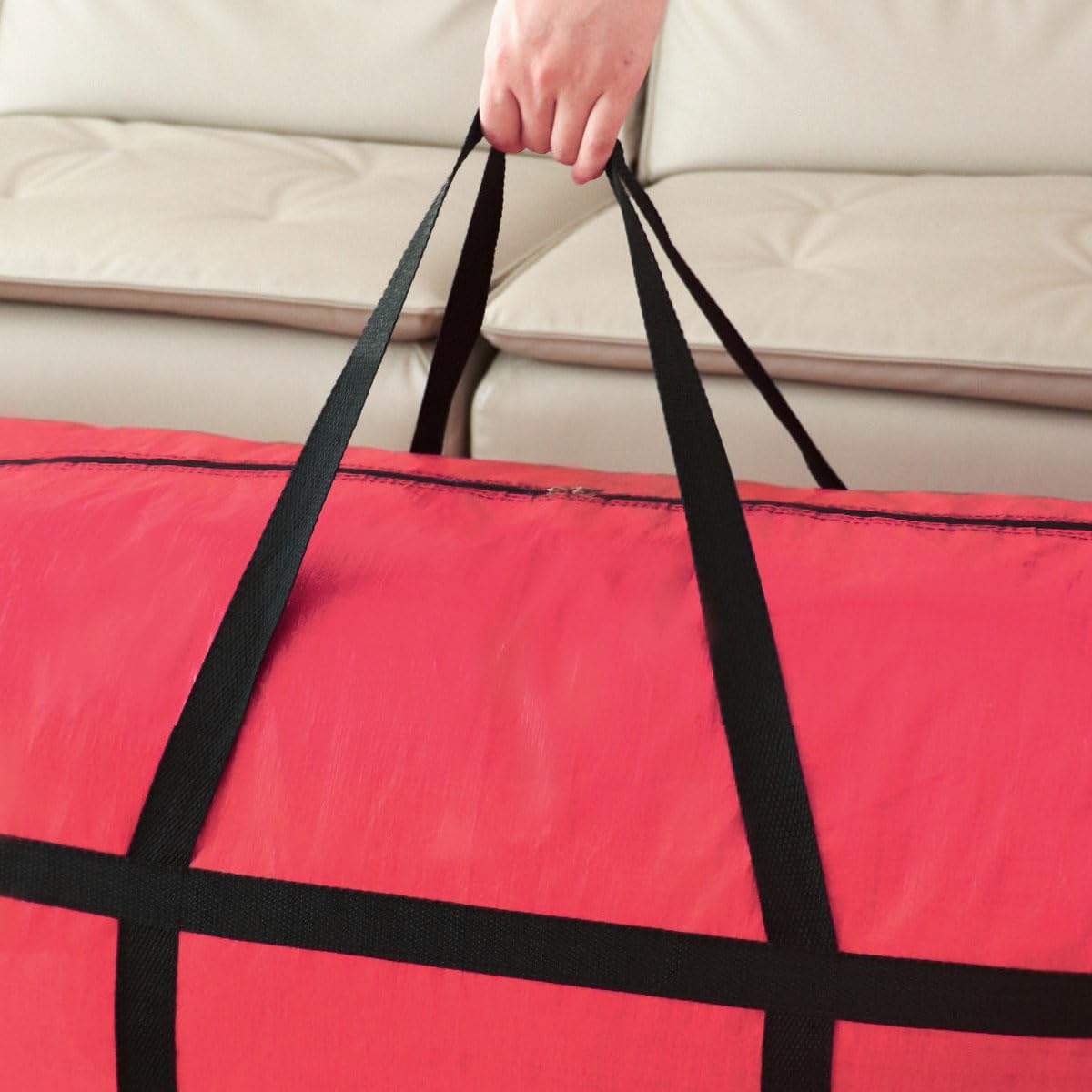 Extra-large Tarp Storage Bag (Red, 45Gal/170L) | Double Zipper, Moisture Resistant and Dustproof, Lightweight Foldable for Moving, Travel, Camping, and Seasonal Organization