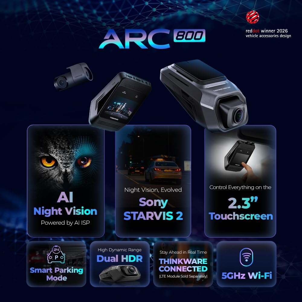 THINKWARE ARC800 4K Dash Cam Front Rear, Sony STARVIS 2, AI Night Vision