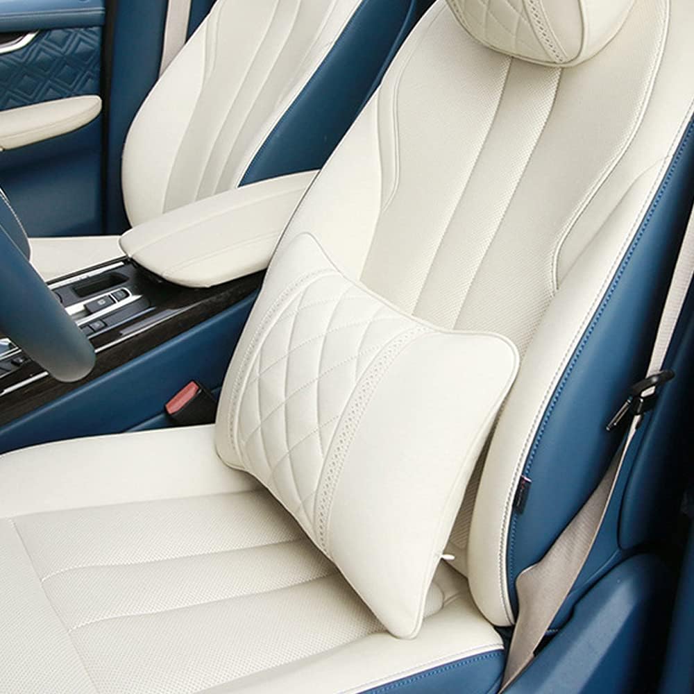 Car Pillows Napa Leather Car Seat Rest Cushion Car Lumbar Pillow for Mercedes Benz Maybach S-Class Lumbar Support Pillow car Accessories（Beige）