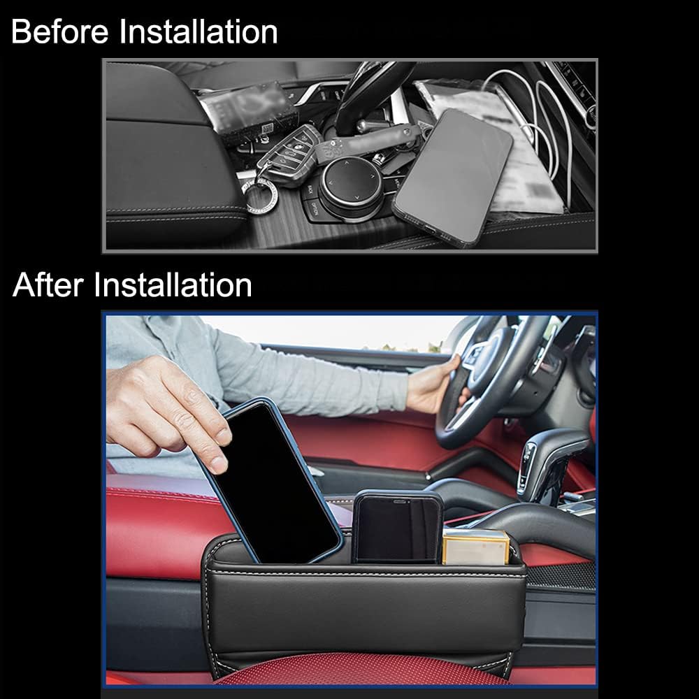 Riloer Car Organizers for Gap Leather Waterproof Car Seat Gap Fillers for Cars, Suvs, Trucks, Front Seat Gap Fillers for Phones, Keys, Cards, Glasses, Red