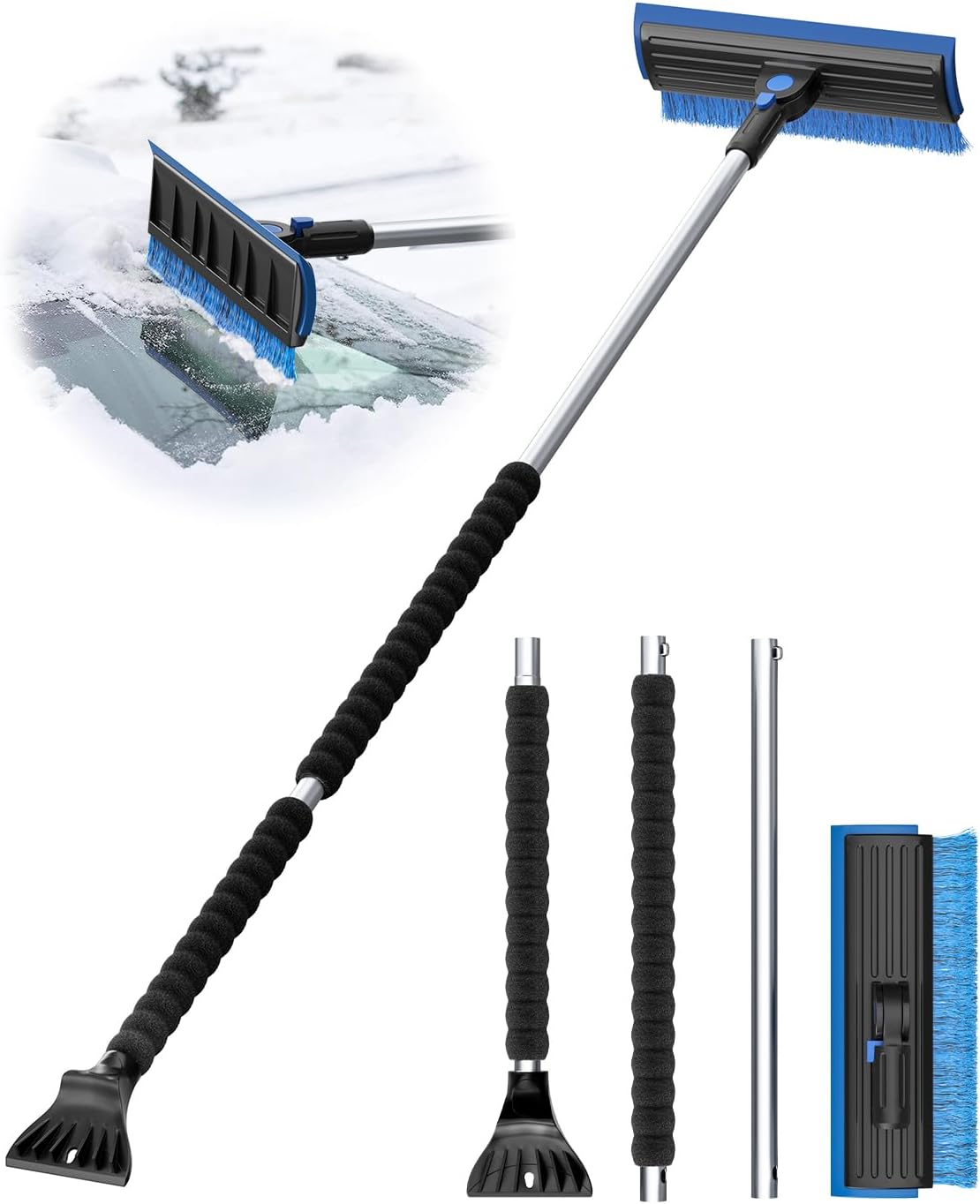 helloleiboo 2025 Extra Long 55.7" Ice Scrapers for Car Windshield Multi-Functional Detachable Car Ice Scraper with Foam Grip and 270° Pivoting Brush Head Snow Brush for SUV Truck Auto (Blue)