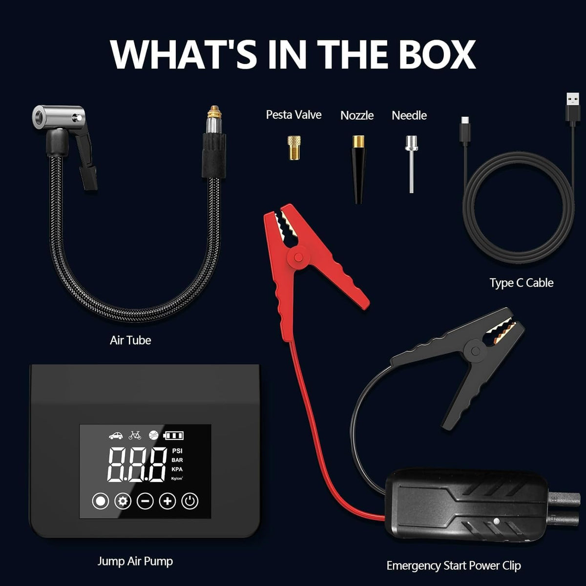 Portable Car Jump Starter with Air Compressor, 150PSI 3500A Car Battery Jump Starter 12V Car Battery Jumper Starter with Large LCD Display, Lights