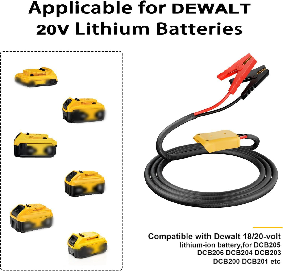 Jumper Cables with Adapter for Dewalt 20V Battery, 2FT 8AWG Portable Battery Dewalt Jumper Starter Automotive Booster Cables Power for Car Jump Starting Using Tool