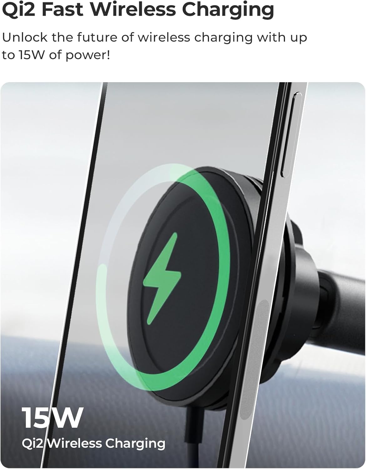 iOttie Velox Qi2 Mini 15W Wireless Charger Car Mount - Dash & Windshield Car Phone Holder - MagSafe Compatible iPhone Mount for Qi2 Smartphones (iPhone12 13 14 15 16 and 17) - Car Charger Included