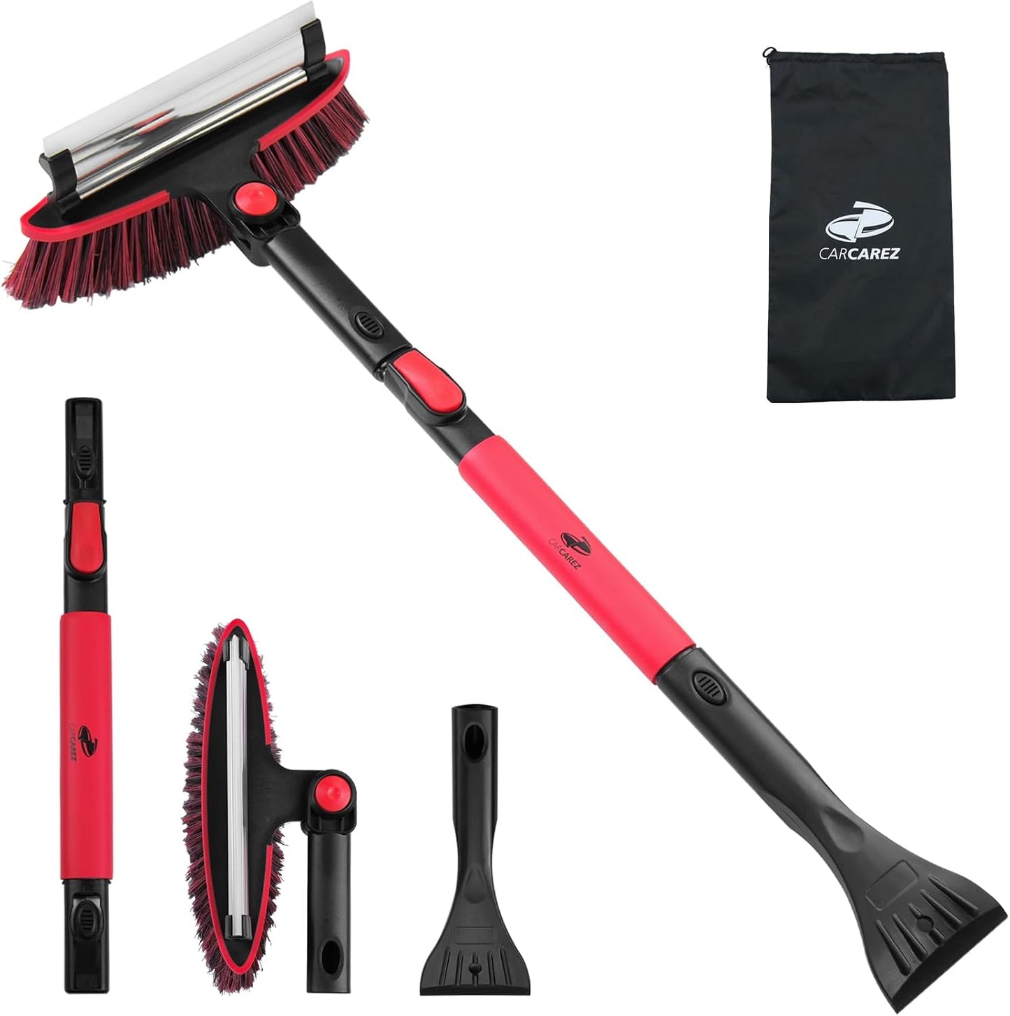 CARCAREZ 39" Extendable Car Snow Brush and Ice Scraper, Windshield Window Ice Snow Removal Snow Broom with Foam Grip 180° Pivoting Brush Head Snow Scraper for Car Auto Truck SUV