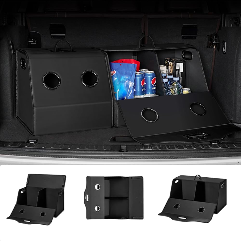 Leather Trunk Organizer,Foldable,Multi-Compartment,With Breathable Holes for Car SUV Truck MPV,Camping Picnic,Home Large 26 * 13.7 * 13.7 inch Orange