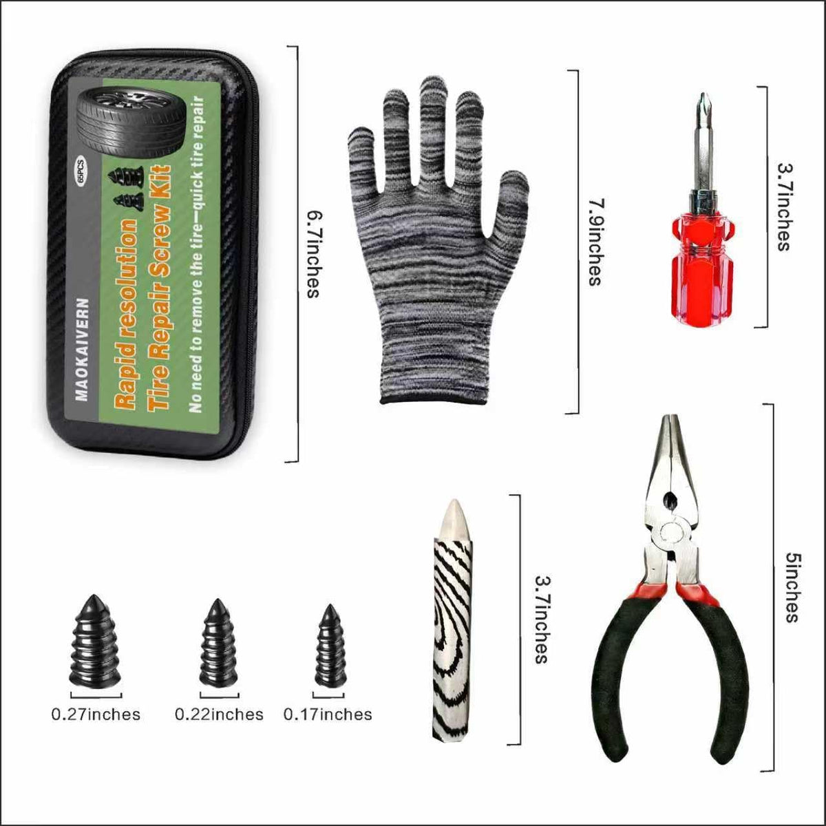 65PCS Tire Plugs, Tire Plugs Screw Type, User-Friendly for All Drivers, Screw in Tire Repair Plugs and Screw Tire Plug Kit, for Temporary Puncture Repair on Cars, SUV Tires(Black)