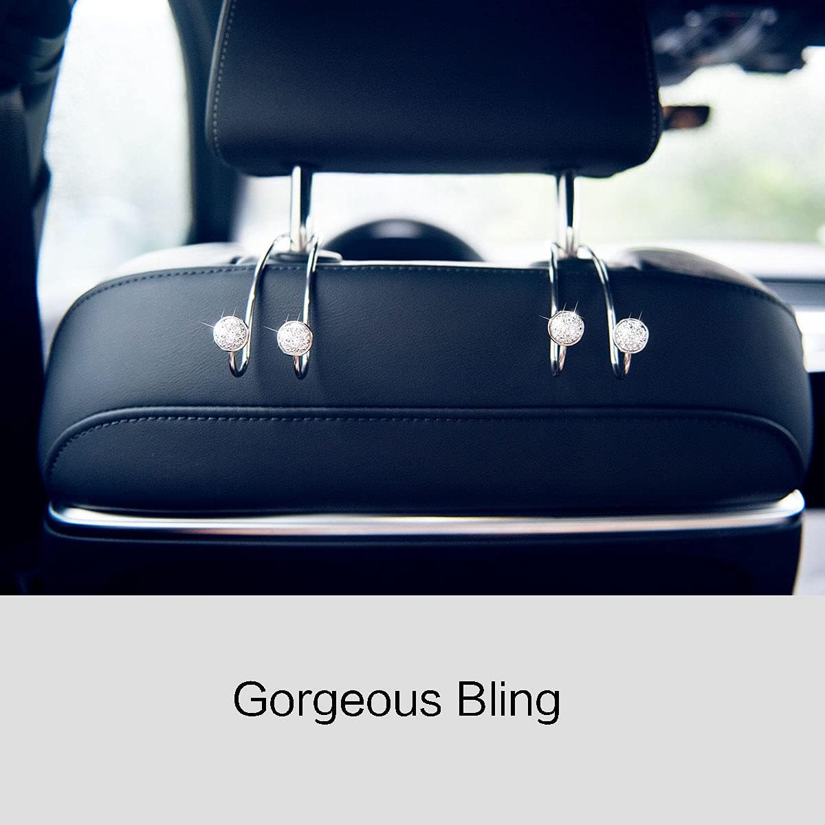 4 Pack Bling Car Hooks - Universal Car Headrest Hooks, Stainless Steel Car Seat Hooks for Women Bags & Purses (Silvery)