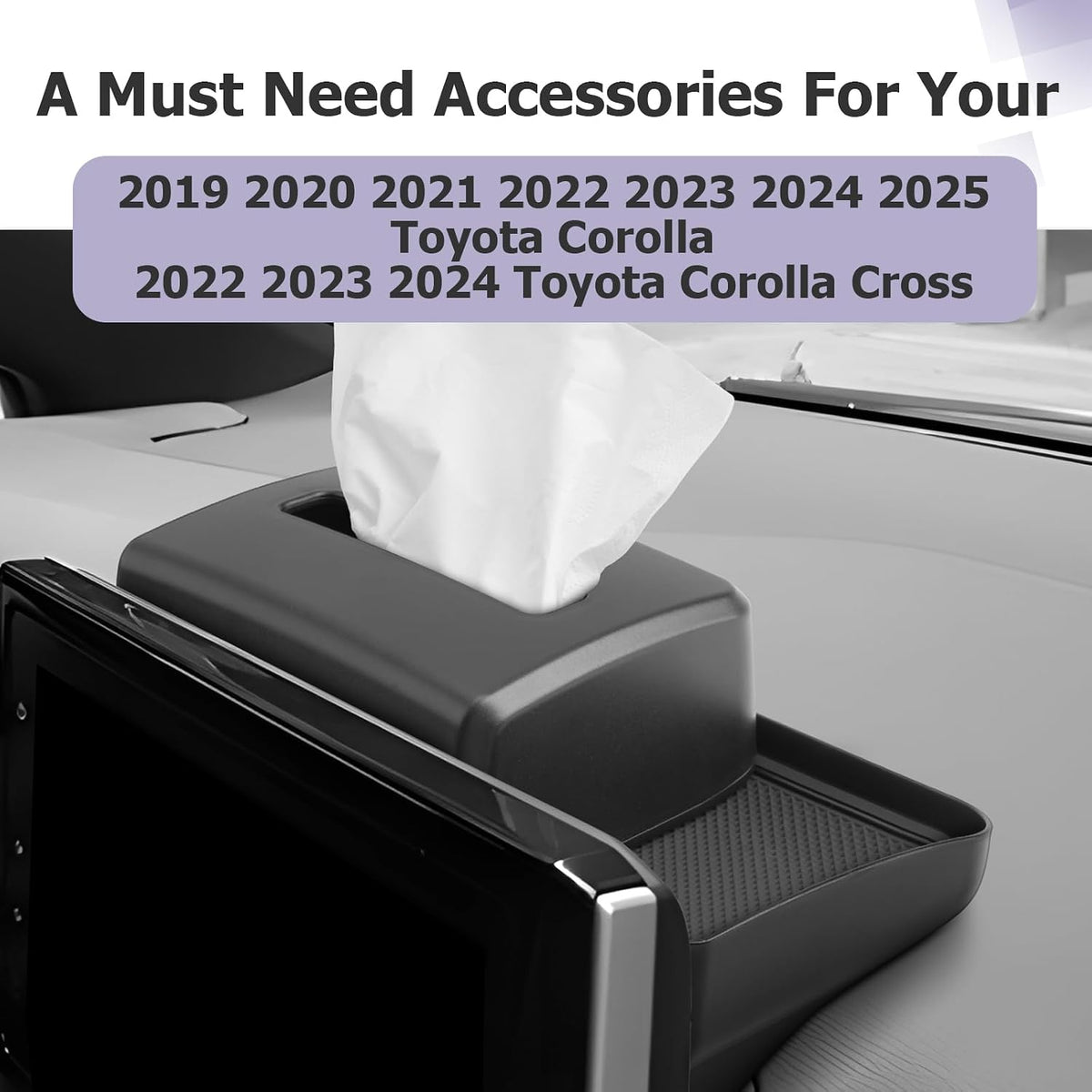 LUWU Dashboard Storage Tray Compatible with 2019-2024 2025 Toyota Corolla / 2022 2023 2024 Corolla Cross Accessories Center Console Display Box Hidden Tray Silicone Organizer Tray w/Tissue Box