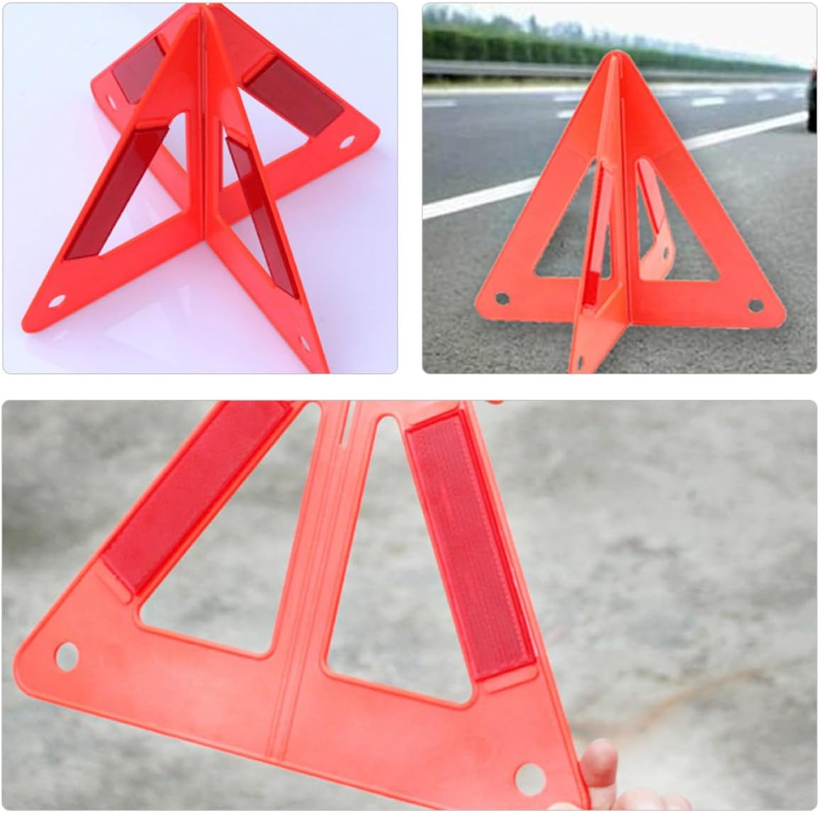 3pcs Collapsible Roadside Warning Triangle, Orange PVC Reflective Sign