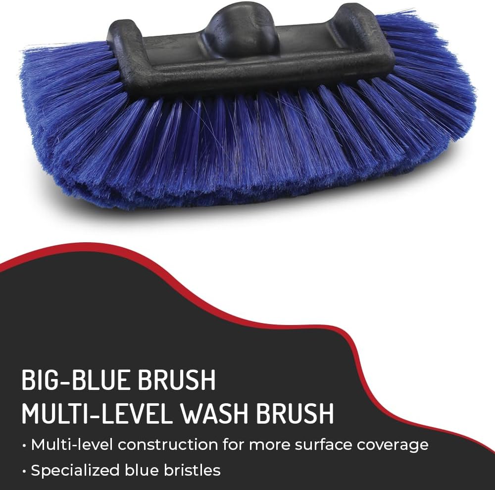Hi-Tech 14” Car Wash Brush Head – Soft Bristles for Cars, Trucks, RVs, Boats, Campers – Multi-Level Design – Fits Threaded Handles – Flow-Thru Capable