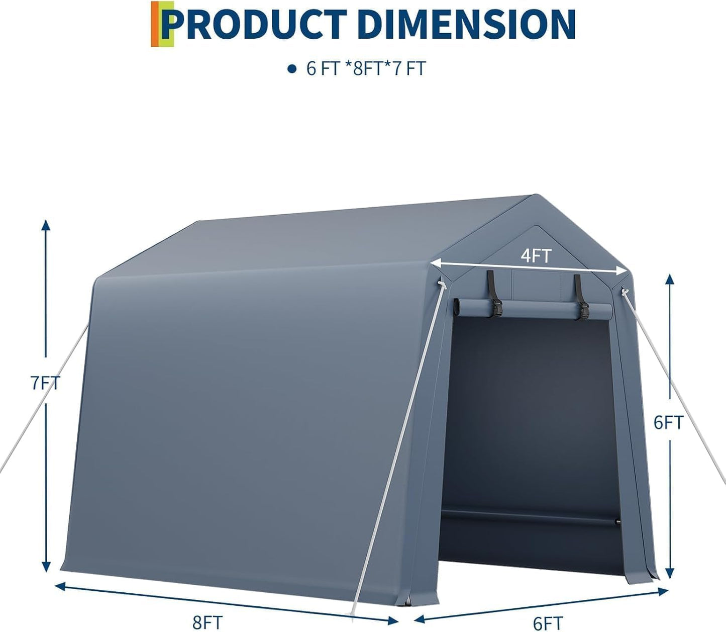 6x8 FT Outdoor Storage Shelter Shed Carport with Roll Up Door Windows Waterproof Portable Garage Heavy Duty Tent for Motorcycle Bike Firewood Tools Ventilated
