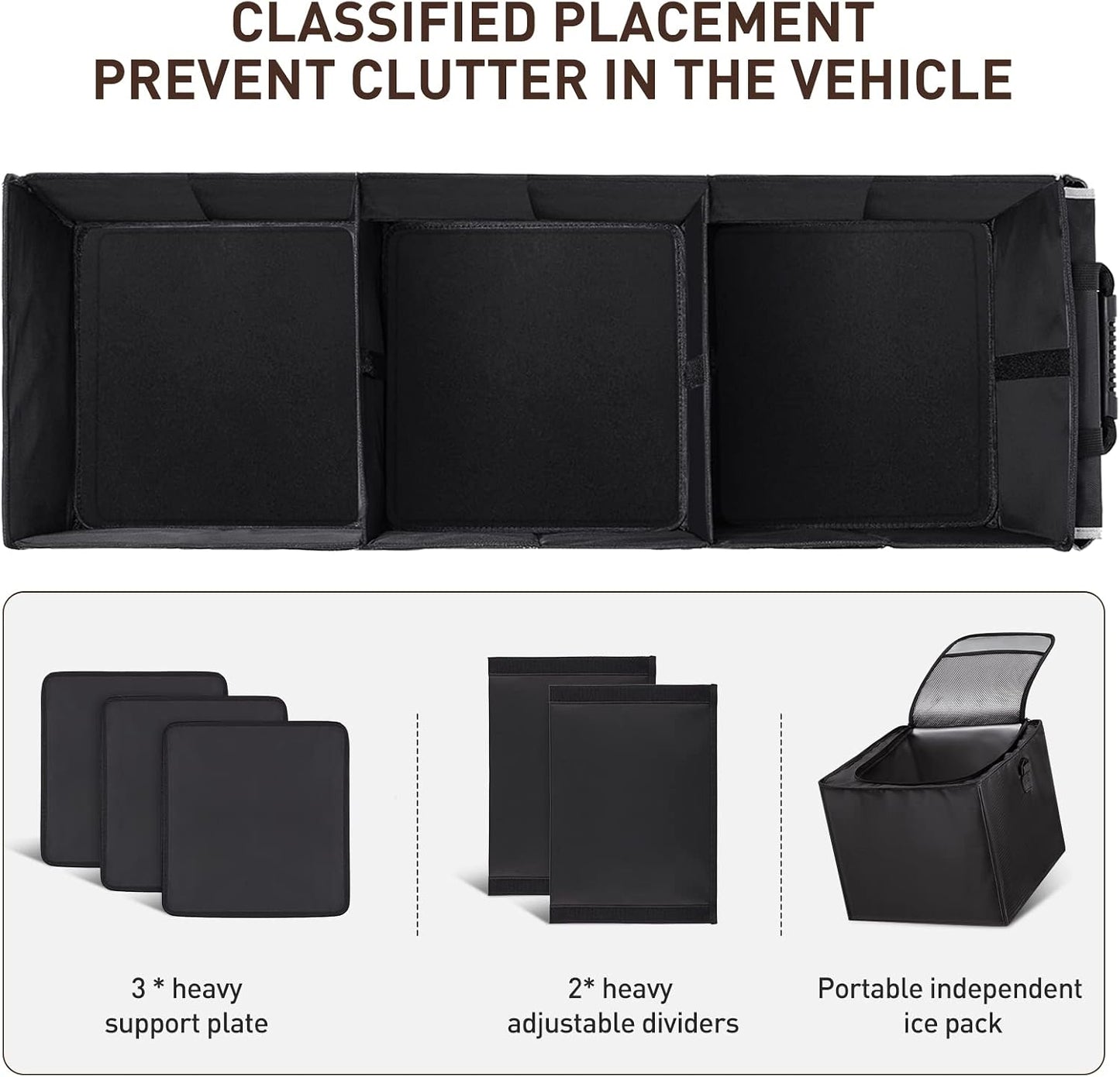 HIRALIY 4 in 1 Car Trunk Storage Organizer with Leakproof Cooler Bag, Multi-Compartment Foldable Trunk Storage Box for Car Truck SUV Black