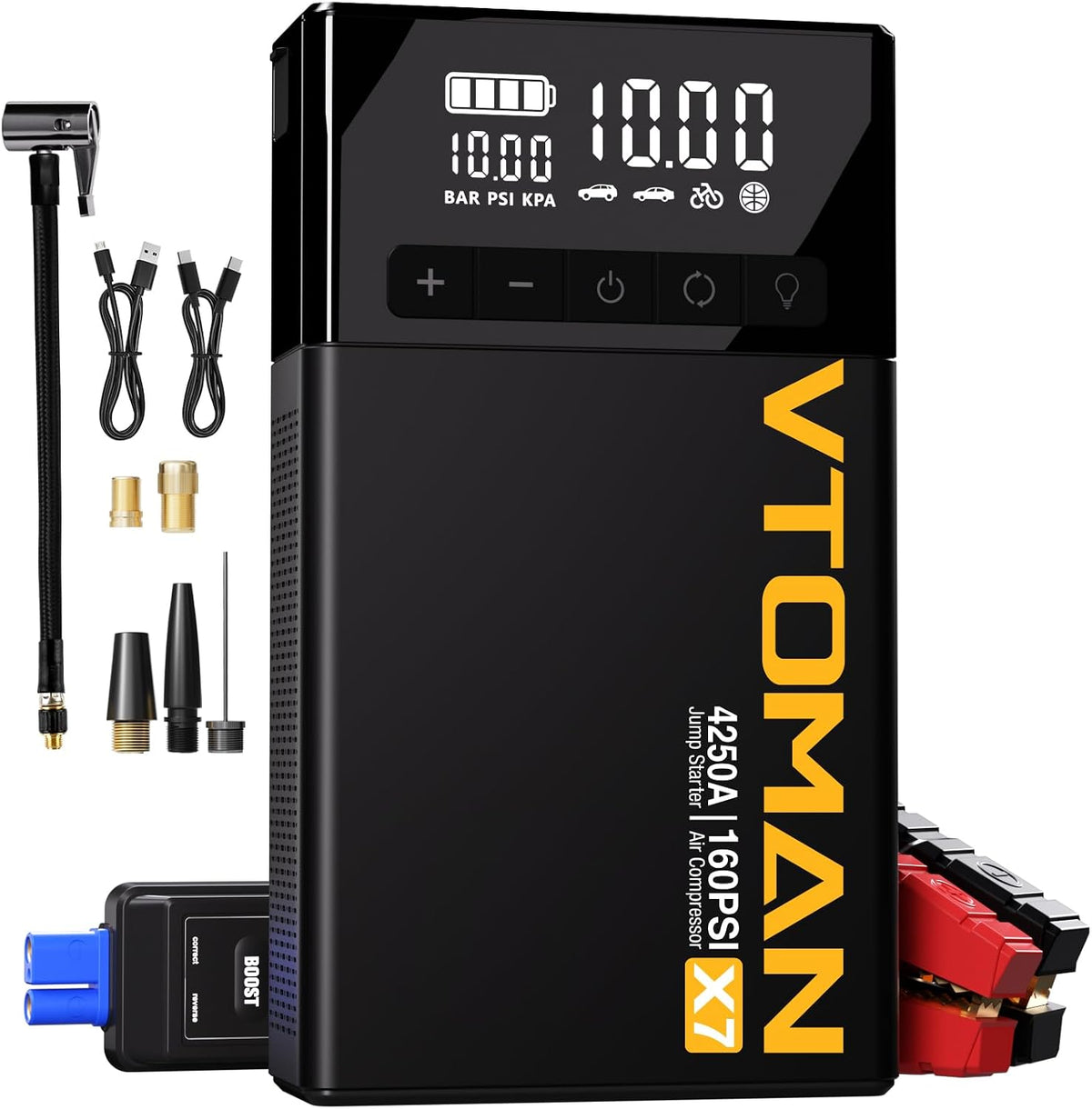 VTOMAN X7 4250A Jump Starter, 160PSI Air Compressor, Up to 10L Gas/Diesel