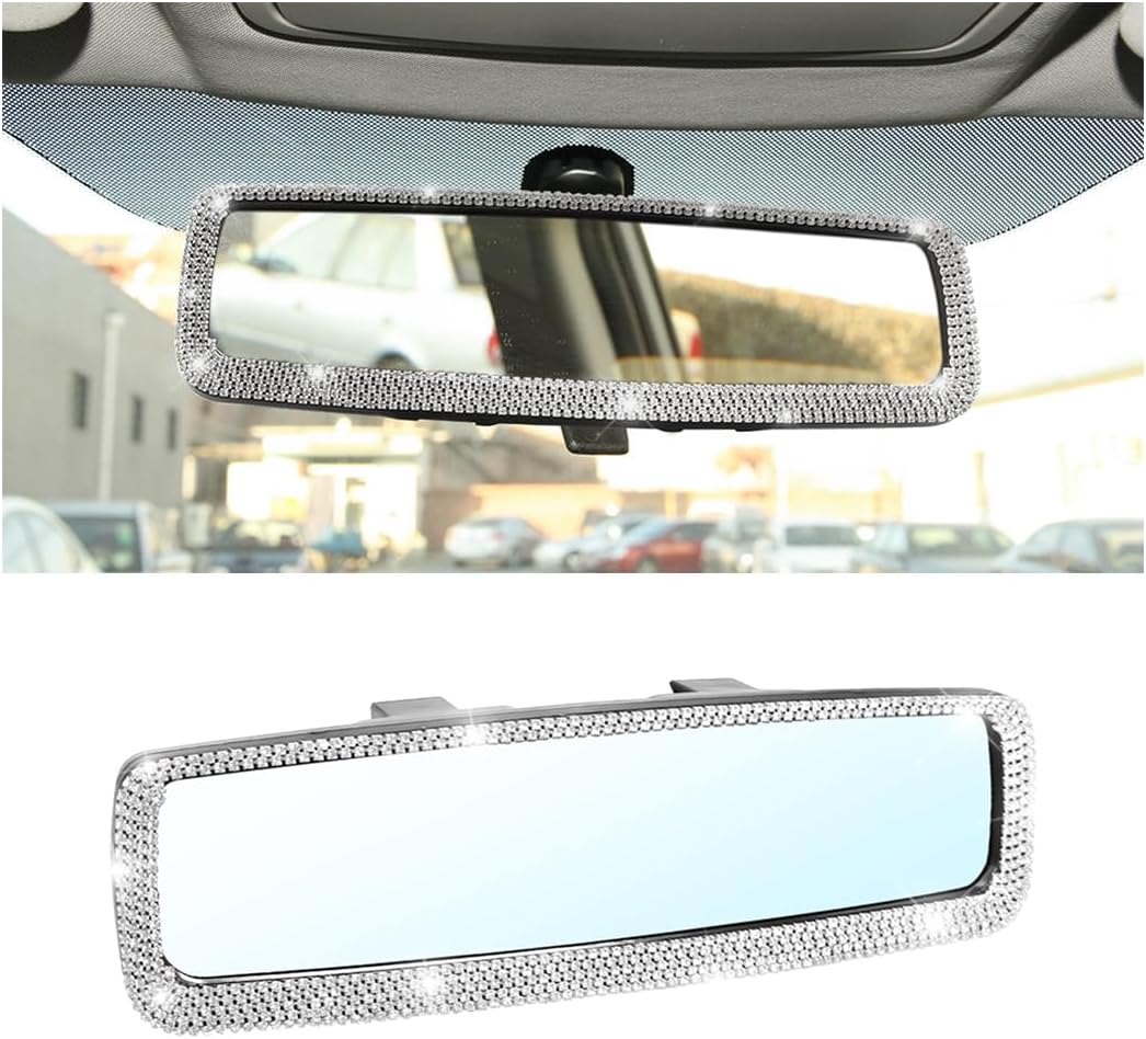 Osilly Rhinestone Clip-On Car Rearview Mirror, Silver