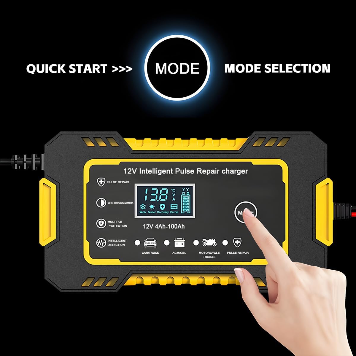 Mandark Car Battery Charger, 12V 6A Smart Fully Automotive Battery Trickle Charger, Portable Vehicle Battery Maintainer Desulfator with Temperature Compensation, Universal for SUV RV Truck (Yellow)