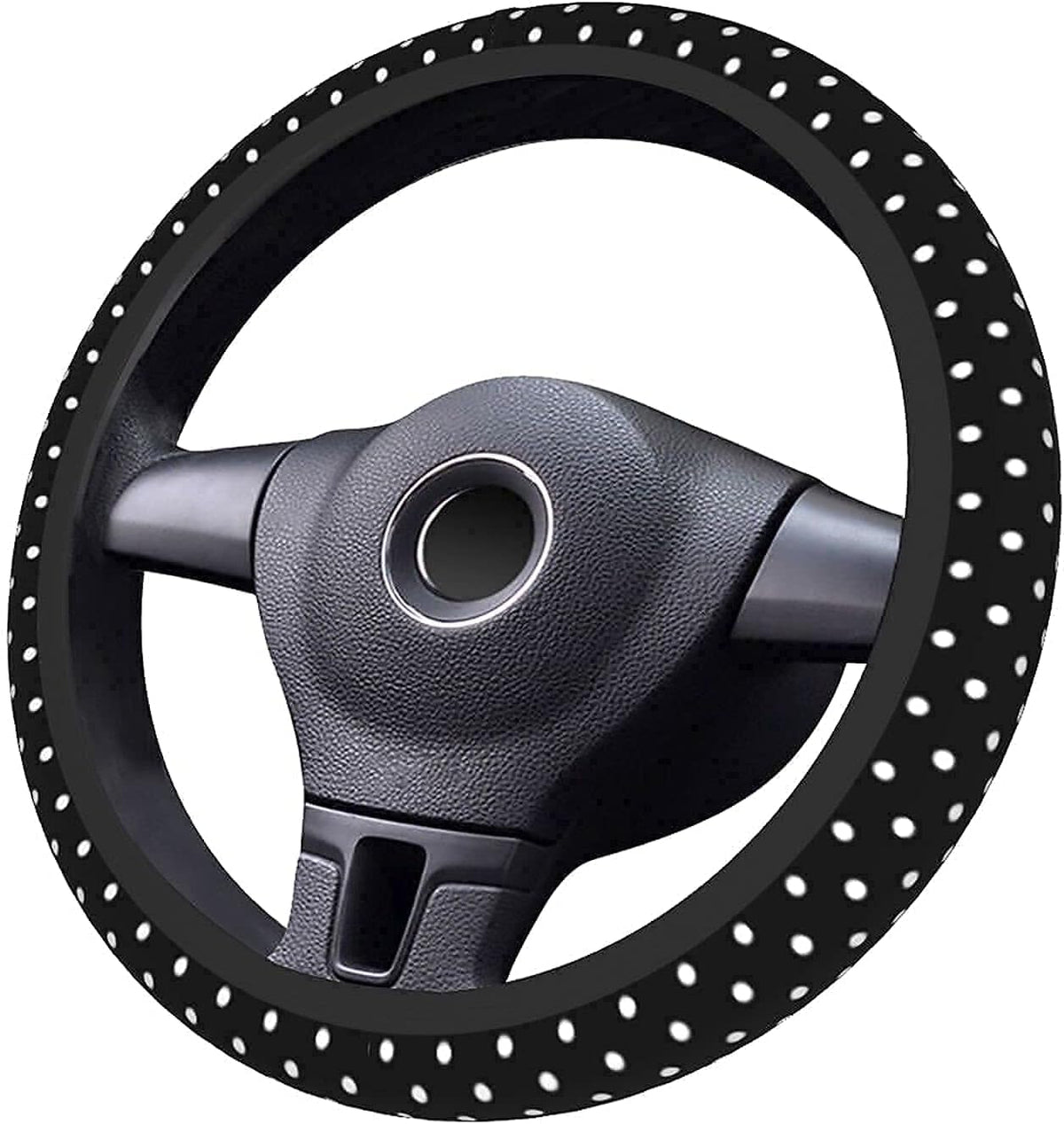 Black and White Polka Dot Steering Wheel Covers Non Slip Neoprene Steering Wheel Protector Universal 15 inch for Women Men