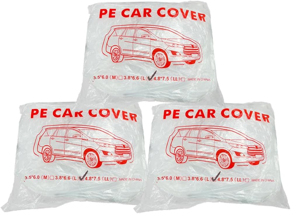 LuliKa 3 Packs Disposable Car Cover Clear Plastic Car Cover Universal Rain Dust Garage Cover with Elastic Band Medium (12.4 FT x 21.6 FT)…