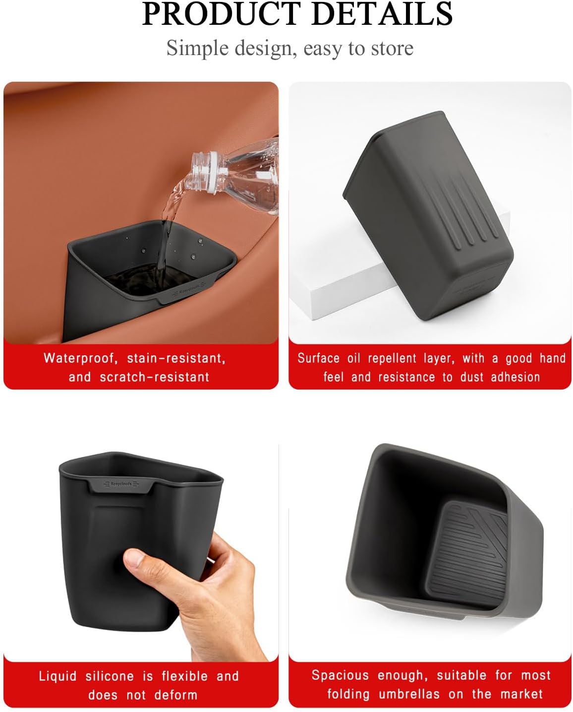 XmuxHai Car Interior Storage Box, Black Silicone Door Side Organizer with Umbrella Holder and Trash Can, Vehicle Accessory (Black)