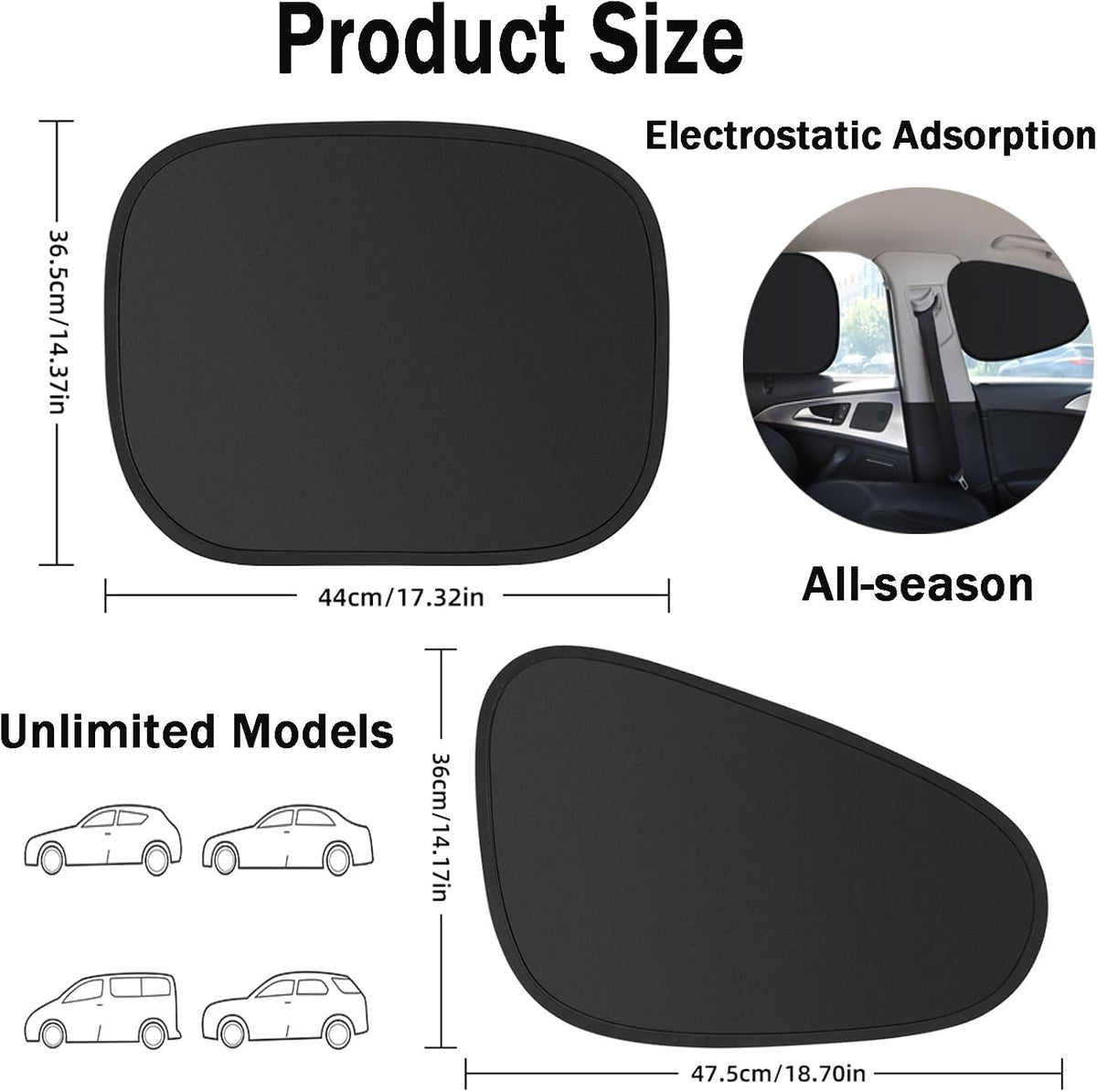 Car Window Sun Shade 4 Pack, Static Cling Side Window Sunshade, UV Protection Privacy Cover, Universal Fit for Car SUV Truck