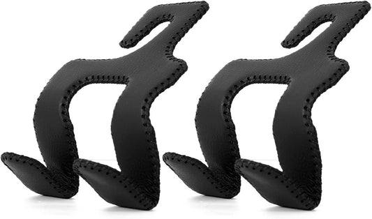 AMVOYOA 【2021 Upgraded】 Car Purse Hook, 2 in 1 Car Seat Headrest Hooks Durable Hanger Storage Holder Leather Organizer for Hanging Grocery Bags, 2 Pack, Black