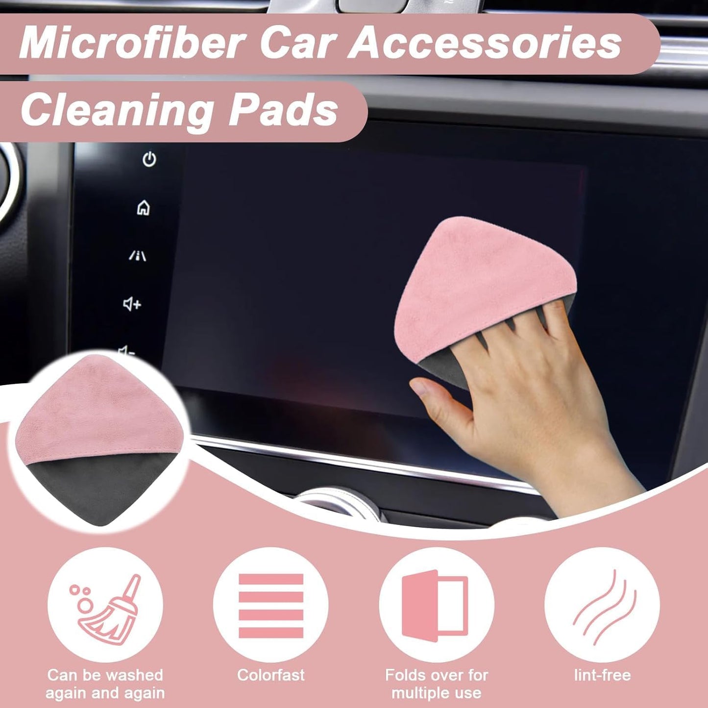 BFXM 2PCS Car Screen Cleaner, 4.1''×4.1'' Microfiber Dashboard Wipes, Square Microfiber Cloth, Automotive Display Wipes,Vehicle Screen Cleaner Tool for Dashboard Display, Car Interior Tool (Pink)