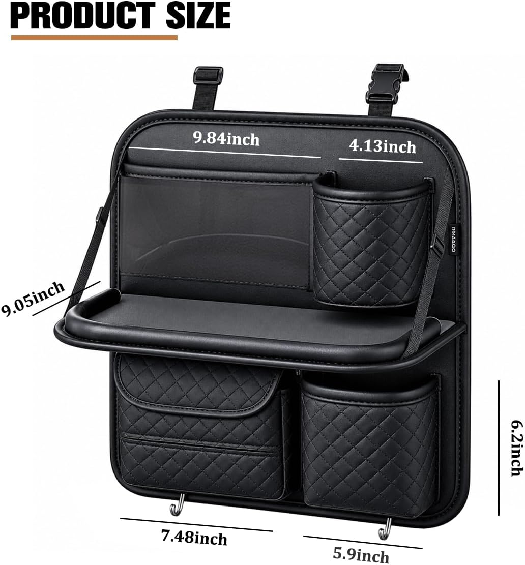 Car Backseat Organizer with Tablet Holder, Back Seat Protector with Storage Pocket & Foldable Food Tray, Auto Kick Mat Backseat Organizer Accessories for Travel Trip, Universal Fit (Black)