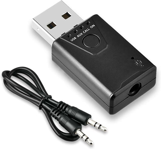 USB Bluetooth 5.4 Adapter for Car, Bluetooth Music Receiver Plug & Play, 3.5mm AUX Jack Car Kit Built-in Microphone for Hands-Free Calling Compatible with Speakers/Home Stereo,USB-Powered
