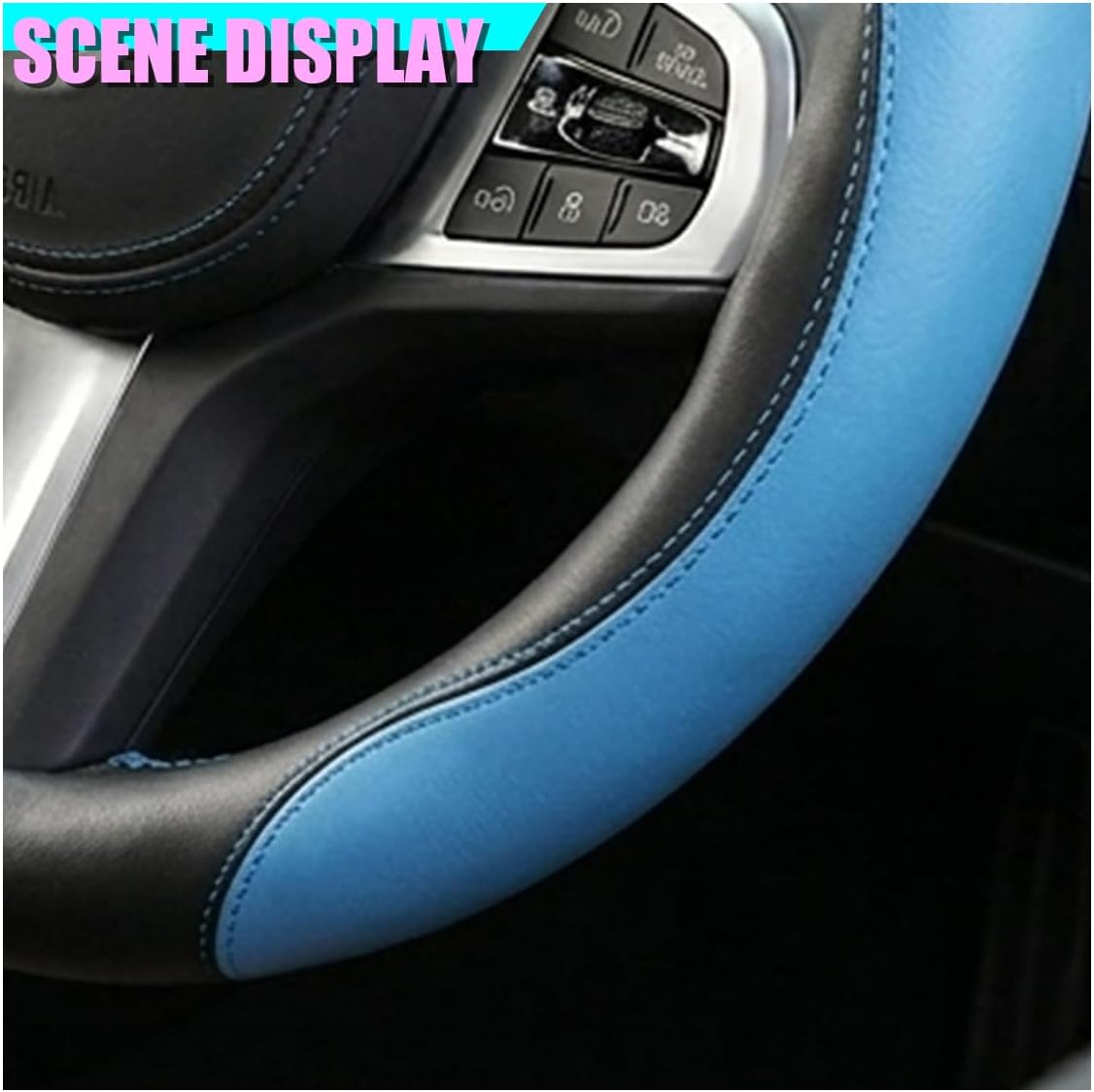 Car Steering Wheel Cover, Breathable Non-Slip Leather Car Steering Wheel Decorative Wrap, Comfortable Auto Interior Wheels Protector Accessories for Cars, SUVs, Trucks (Blue)