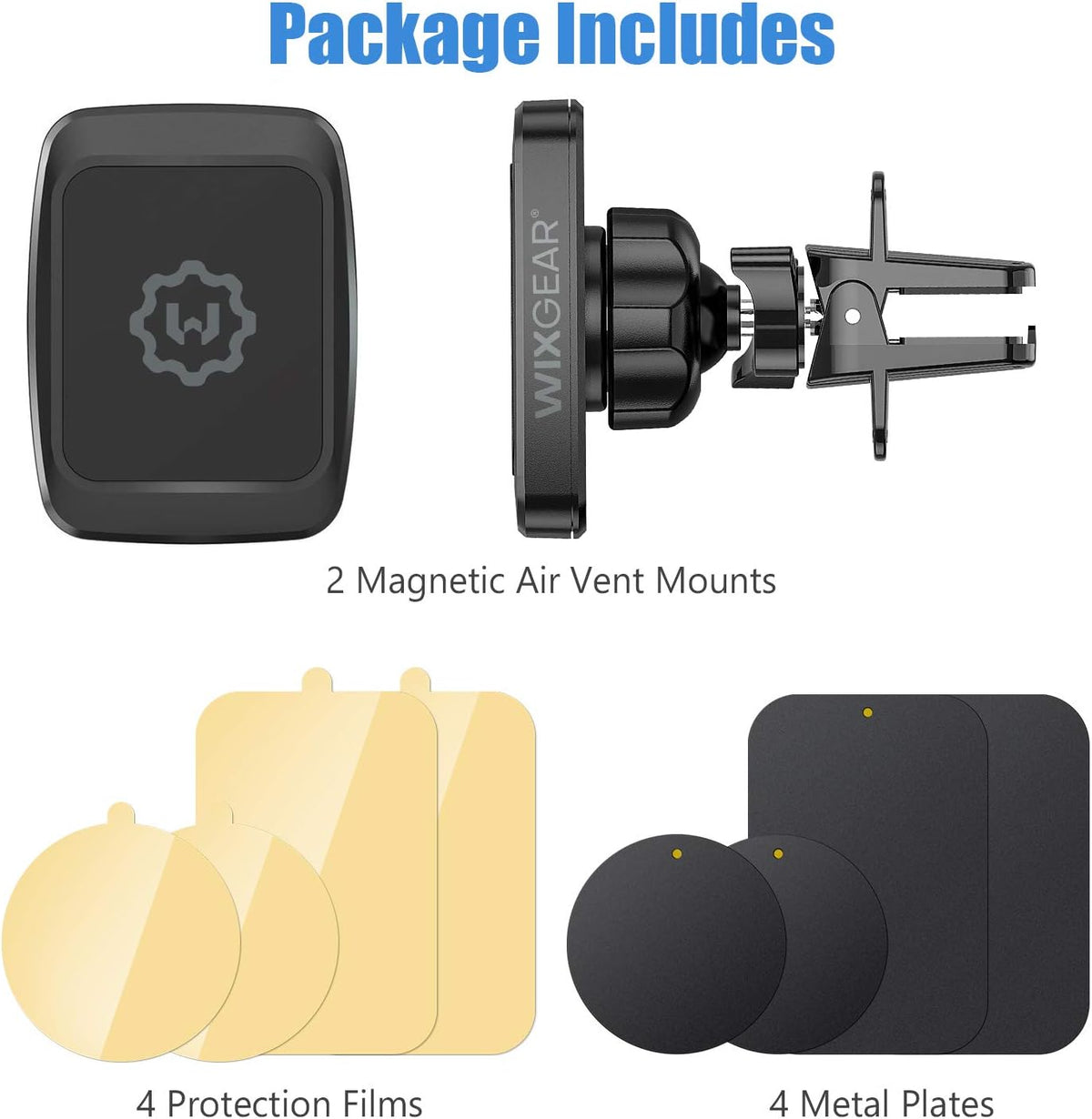 Magnetic Phone Car Mount, [2 Pack] Air Vent Car Phone Mount Holder, Phone Holder for Car with Twist-Lock Base, Compatible with All Smartphones